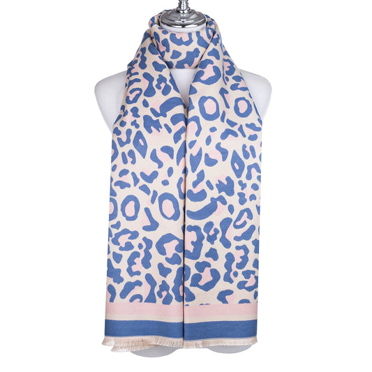 PL - Leopard Scarf - Blue/Pink