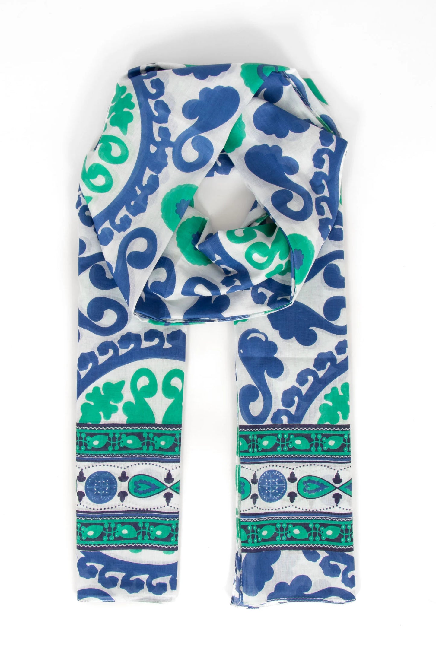 Nala Lightweight Cotton Scarf - Navy Blue/Green, Mosaic