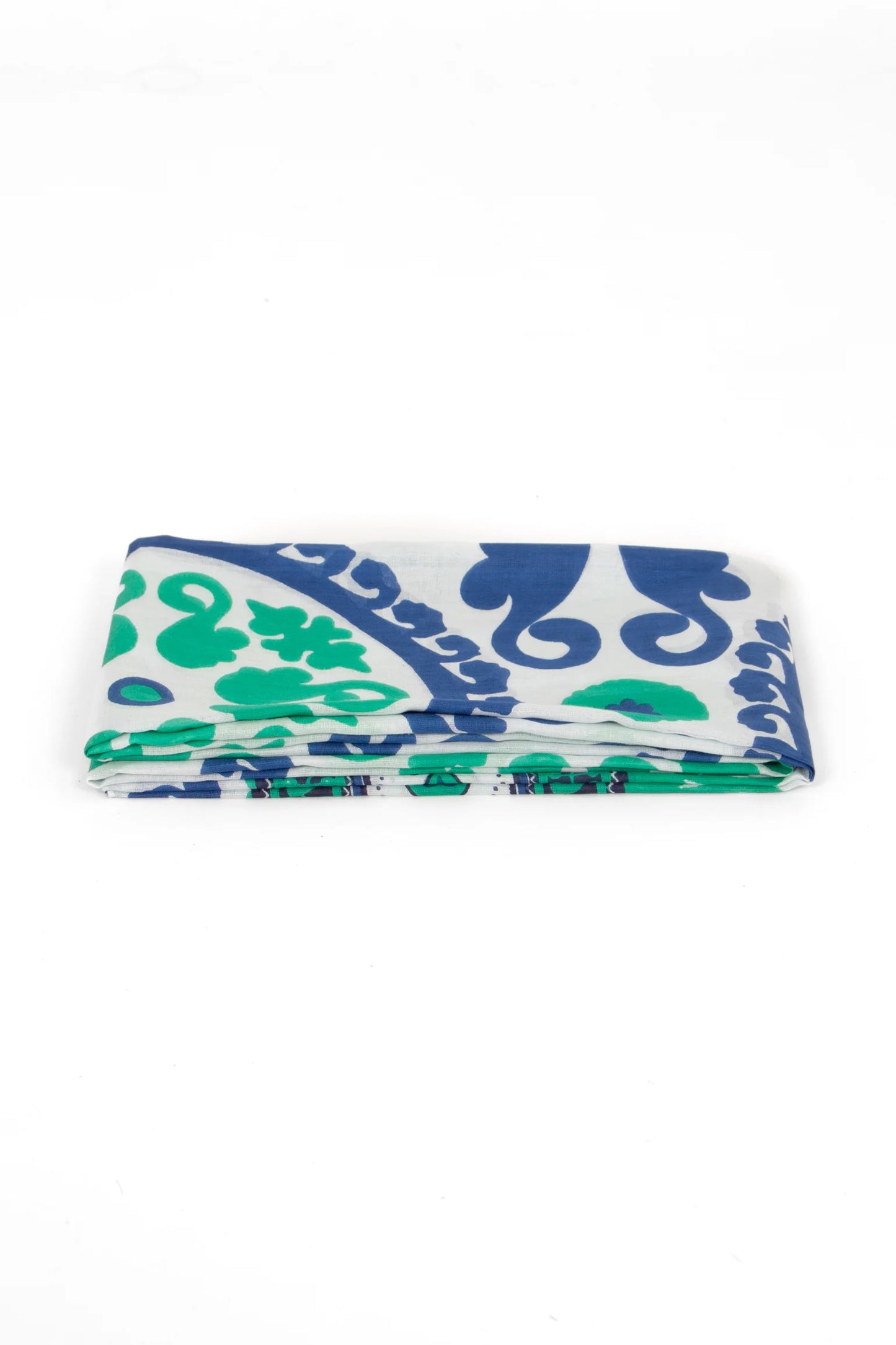 Nala Lightweight Cotton Scarf - Navy Blue/Green, Mosaic