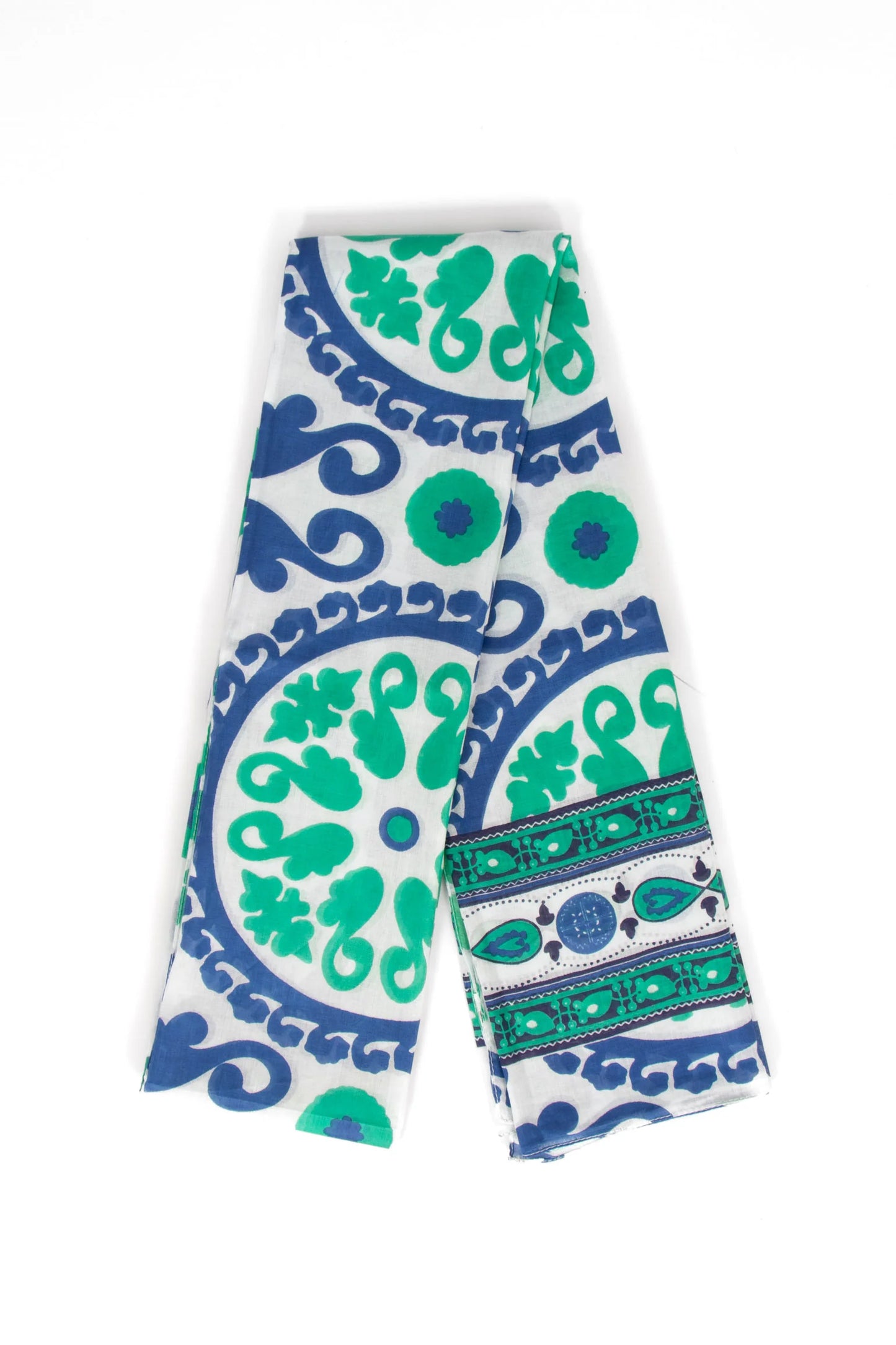 Nala Lightweight Cotton Scarf - Navy Blue/Green, Mosaic