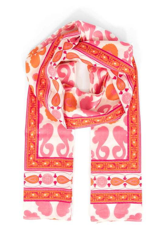 Nala Lightweight Cotton Scarf - Hot Pink/Orange, Mosaic