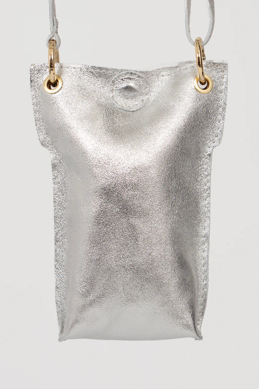 Nova Italian Leather Phone Pouch - Silver