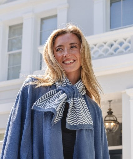 PL - Chevron Knitted Scarf - China Blue & White