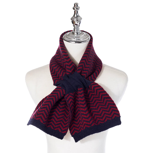 PL - Chevron Knitted Scarf - Navy & Red
