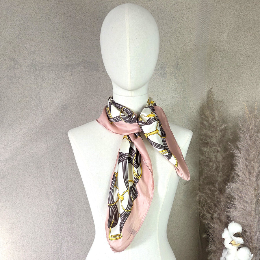 TD - Equestrian Silk Feel Scarf with Pink Border