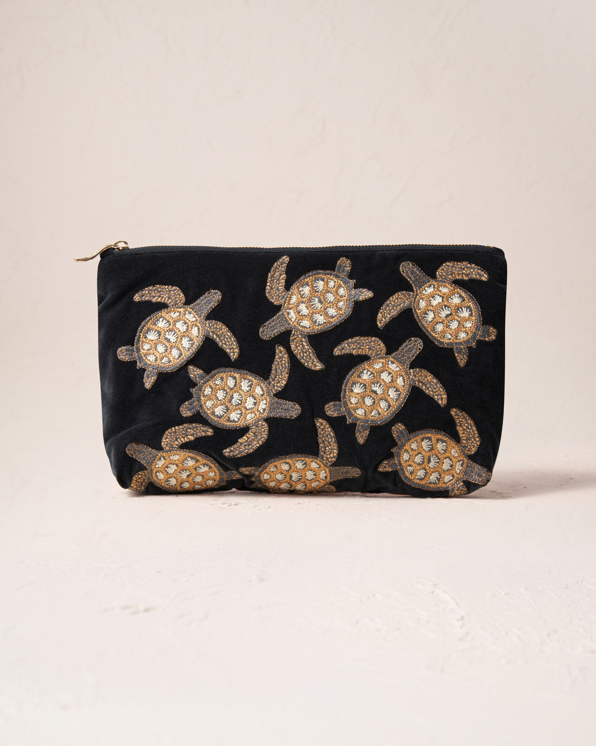 Turtle Conservation Charcoal Velvet Everyday Pouch