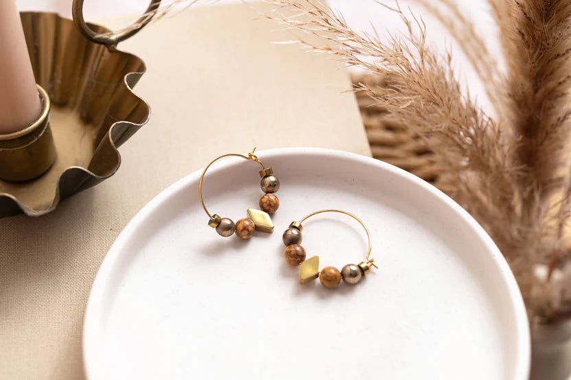 Hoop Earrings - Red Jasper, Maifan, & Nugget