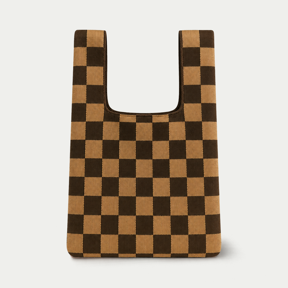 Tolkeii - Bold Checker Knitted Bag: Brown