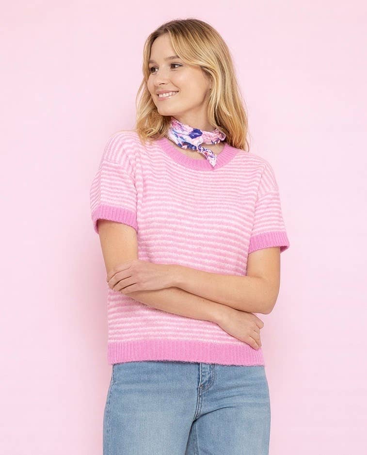 Striped Short-Sleeve Jumper - Pink