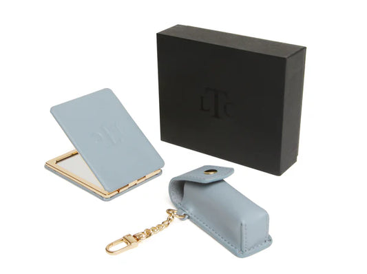 AW - Rectangular Compact Mirror & Lipstick Holder Gift Set - Duck Egg